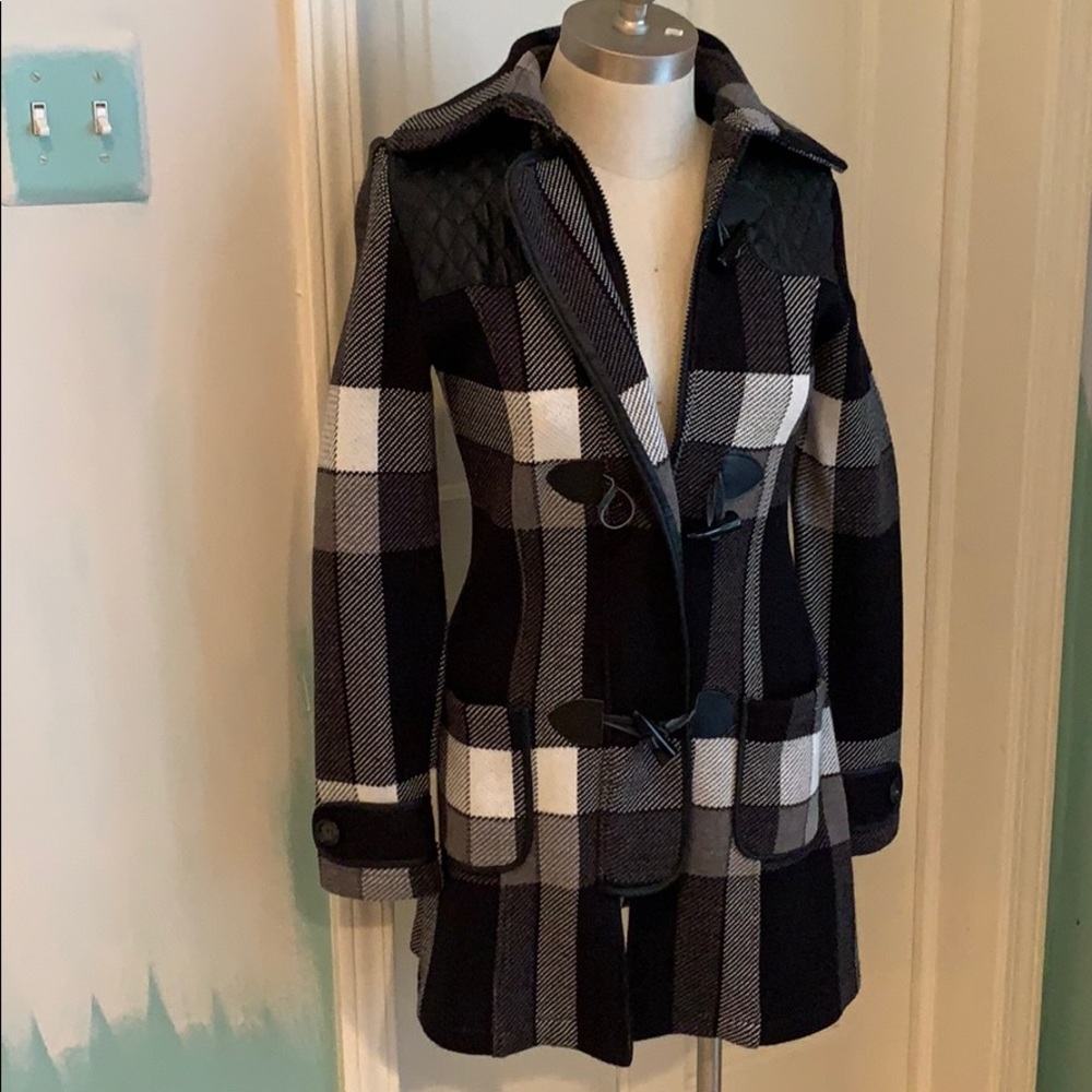 Black, Grey and white bold checked 3/4 coat